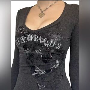 Women's Gray Graphic Long Sleeve Top